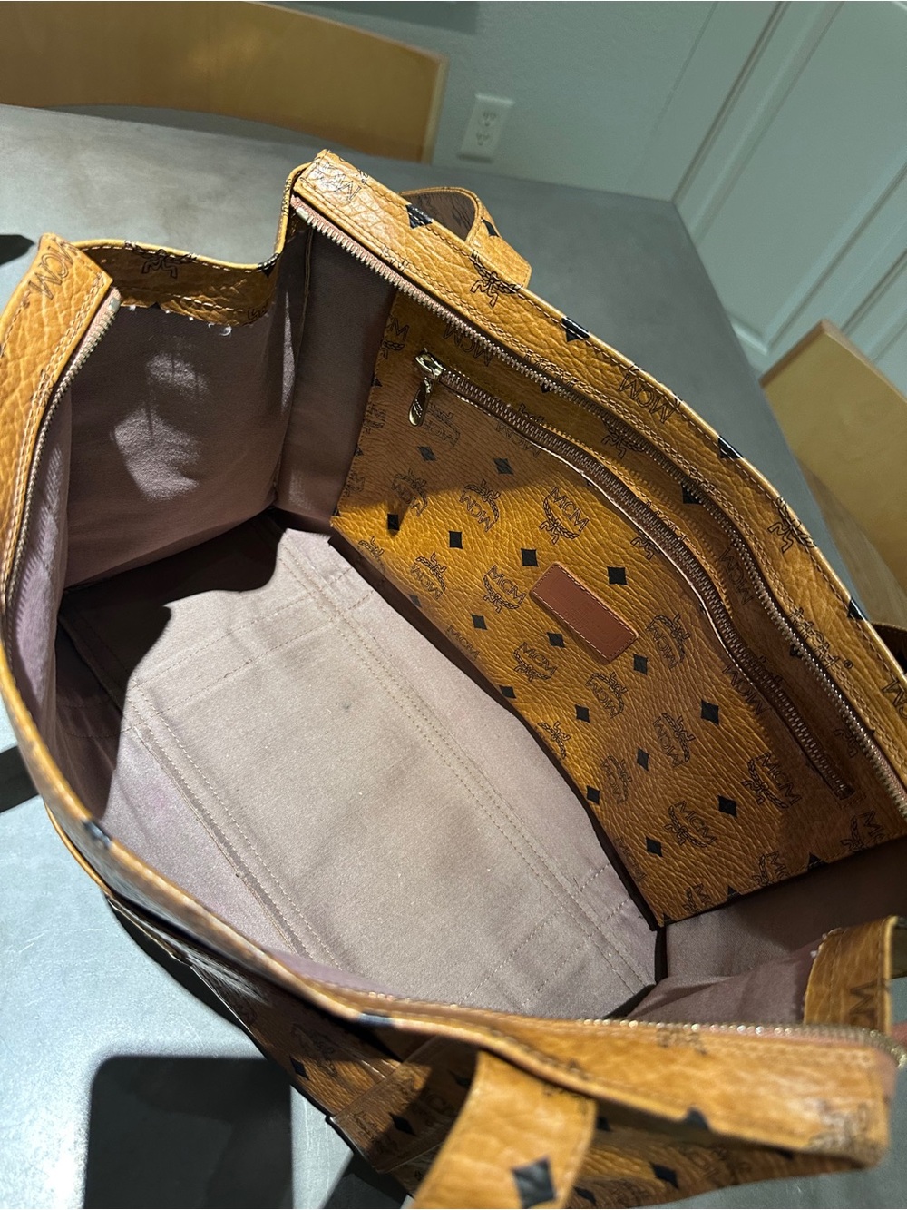 MCM Cognac Monogram Shoulder Bag - Picture 8 of 13
